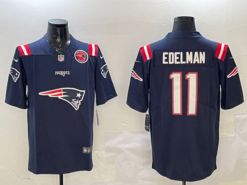 Men New England Patriots 11 Edelman Blue Nike Team Logo 2025 NFL Jersey style 1